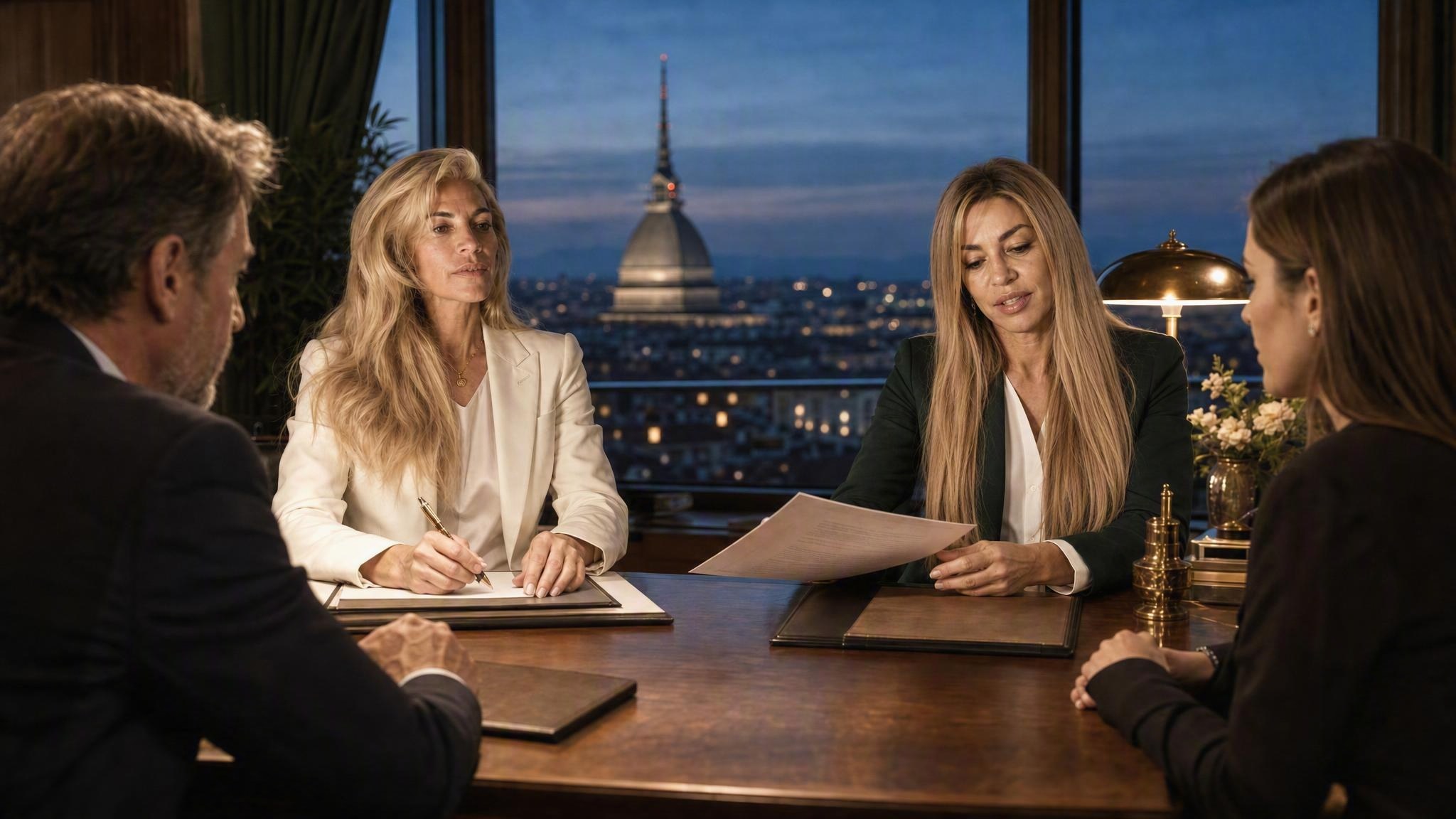Consulente con due clienti nello studio di Torino