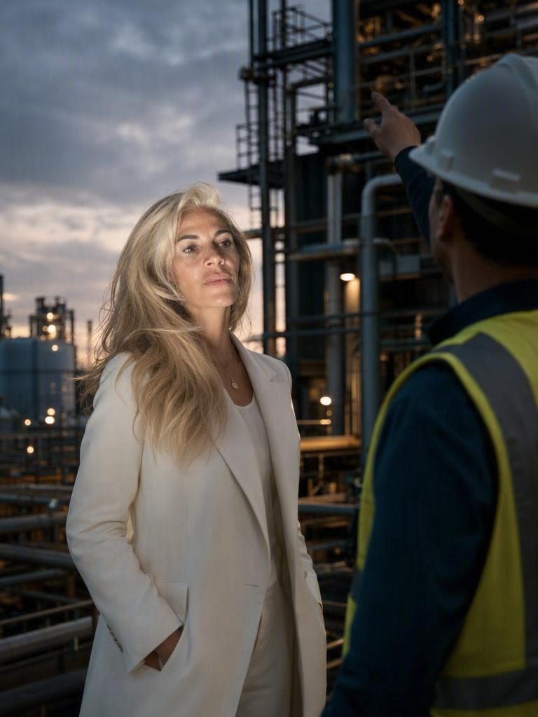 Avvocata in sopralluogo in un sito industriale